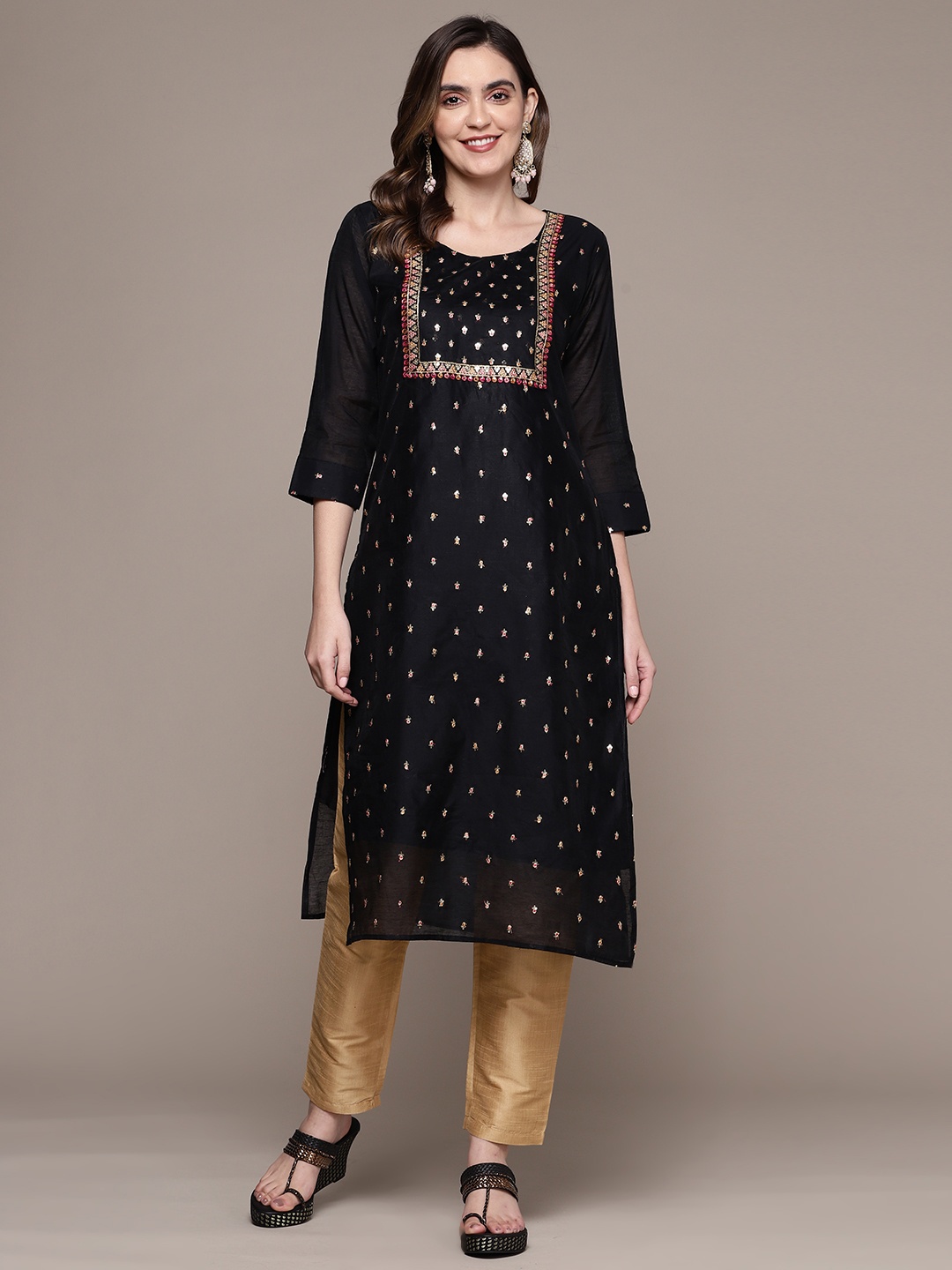 

Anubhutee Women Ethnic Motifs Embroidered Kurta, Black