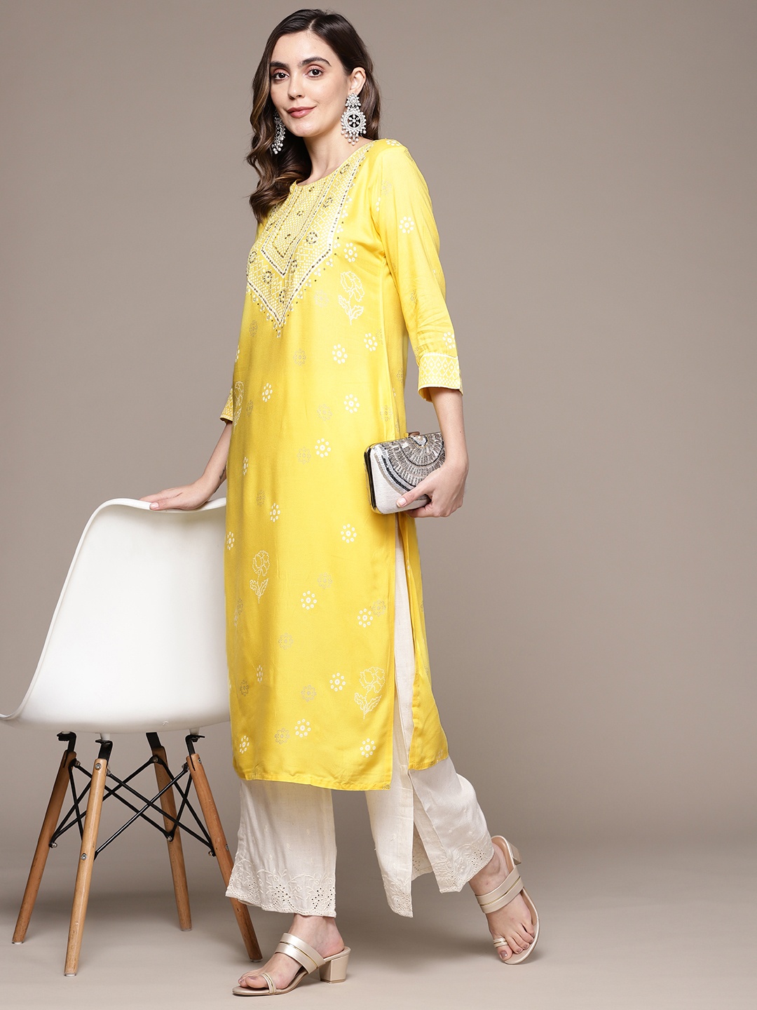 

Anubhutee Women Bandhani Printed Kurta, Yellow