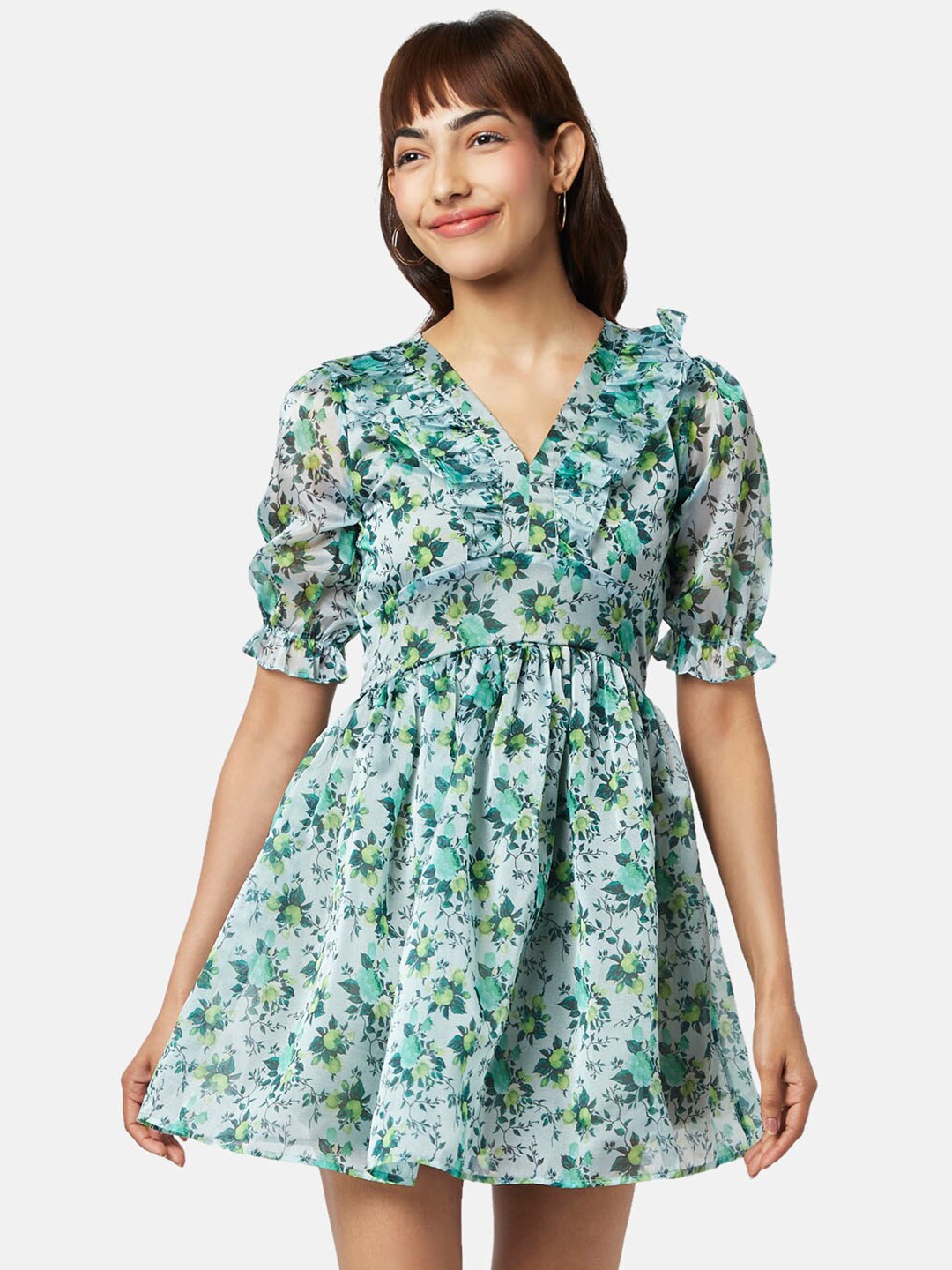 

People Floral Fit and Flare Dress, Green