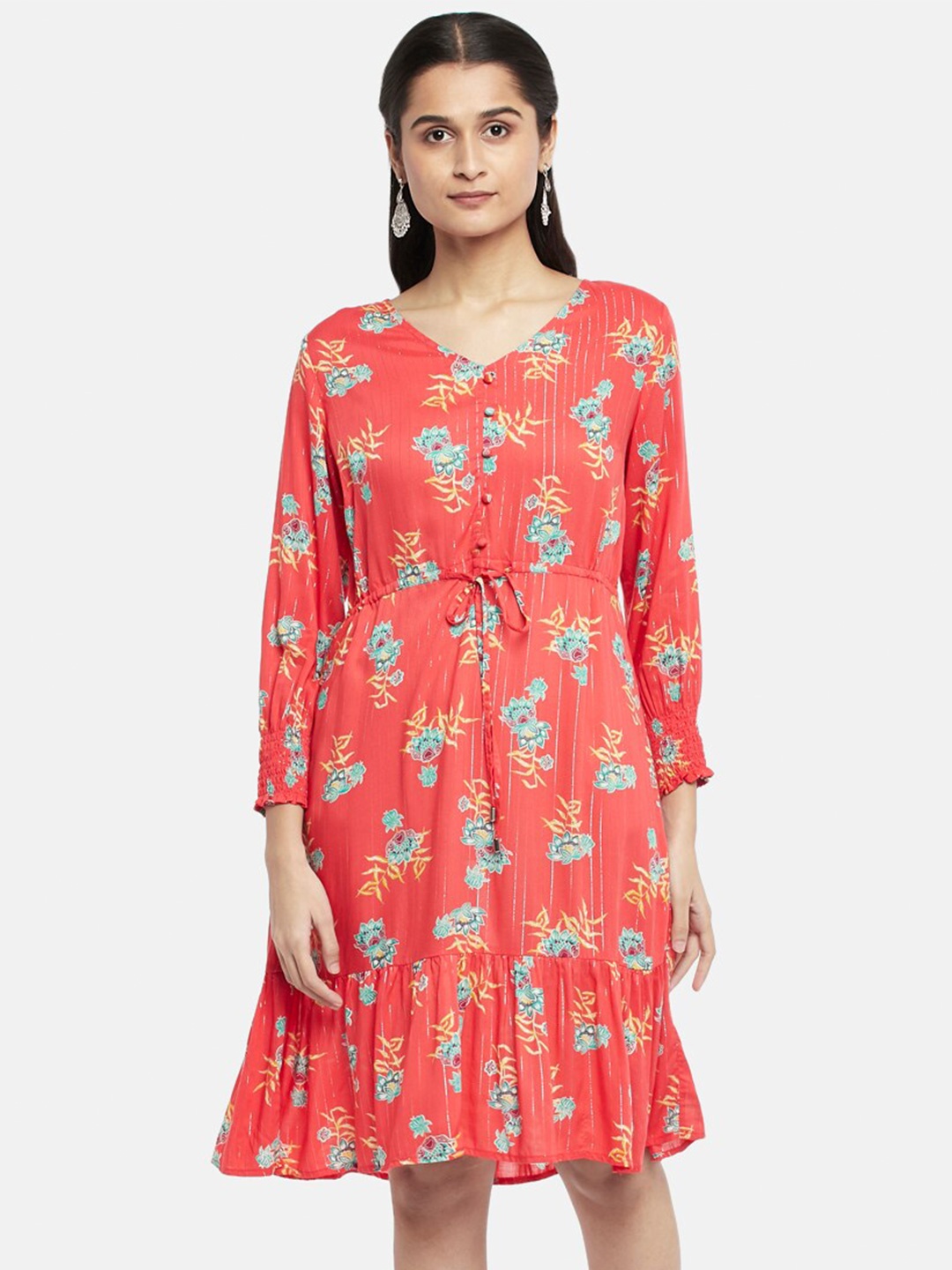 

People Coral Floral A-Line Dress