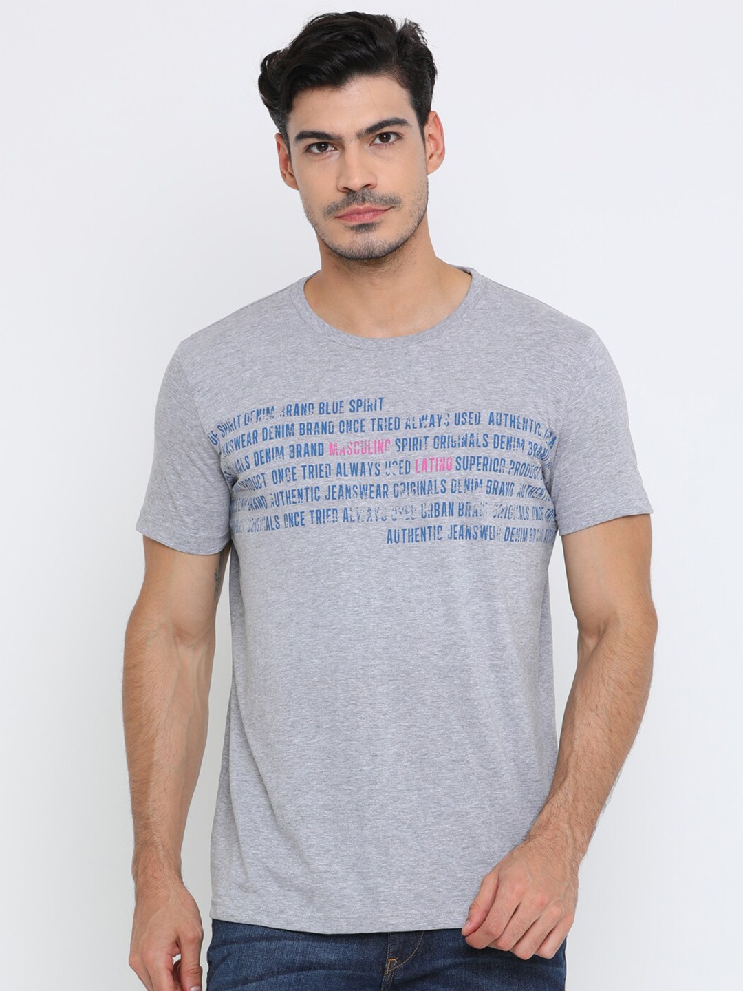 

Masculino Latino Men Typography Printed Cotton T-shirt, Grey melange