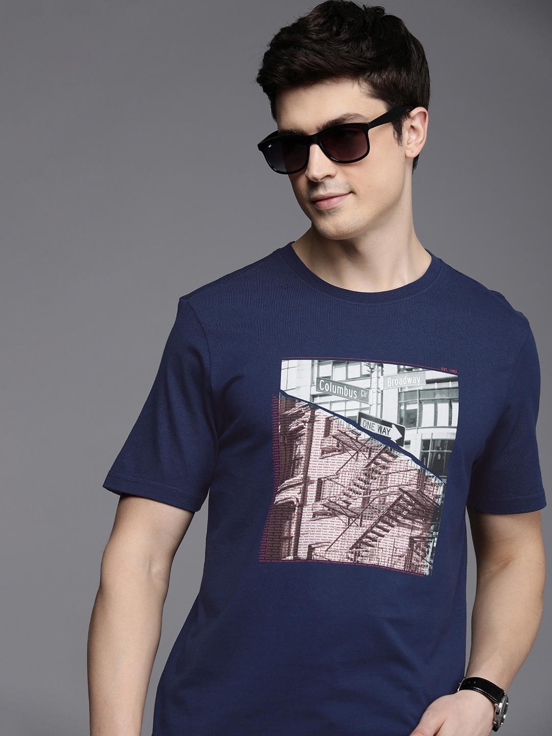 

Kenneth Cole Graphic Printed Pure Cotton T-shirt, Navy blue