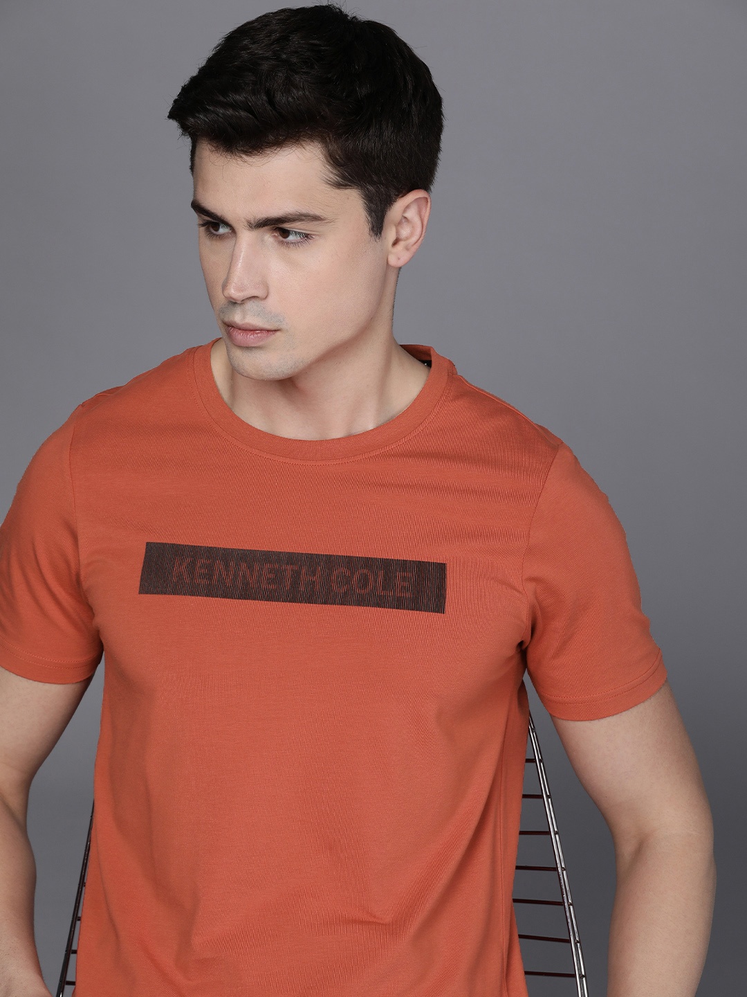 

Kenneth Cole Signature Men Rust Orange Round Neck Graphic Typography Printed T-shirt