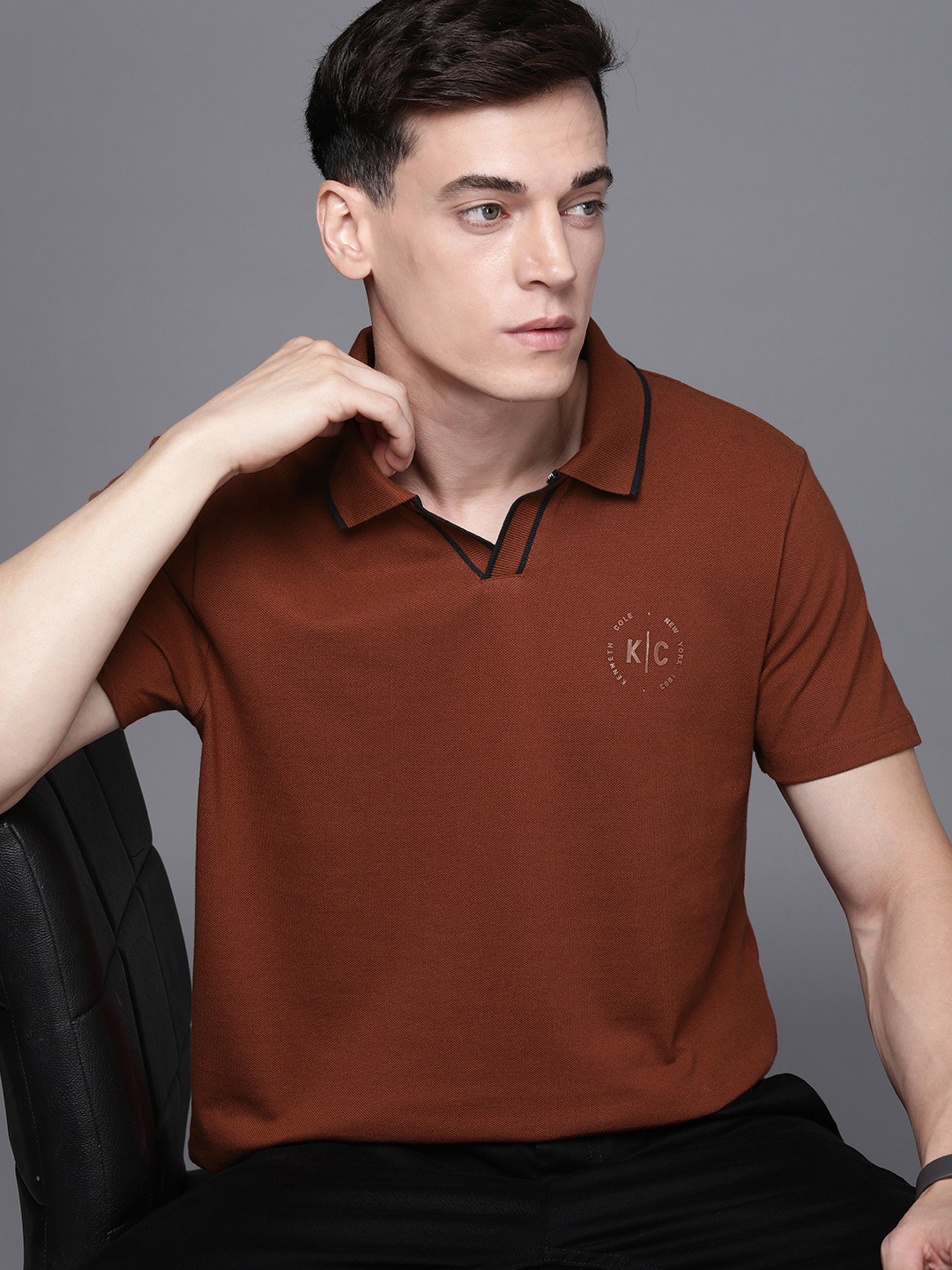 

Kenneth Cole Polo Collar Pure Cotton T-shirt, Brown