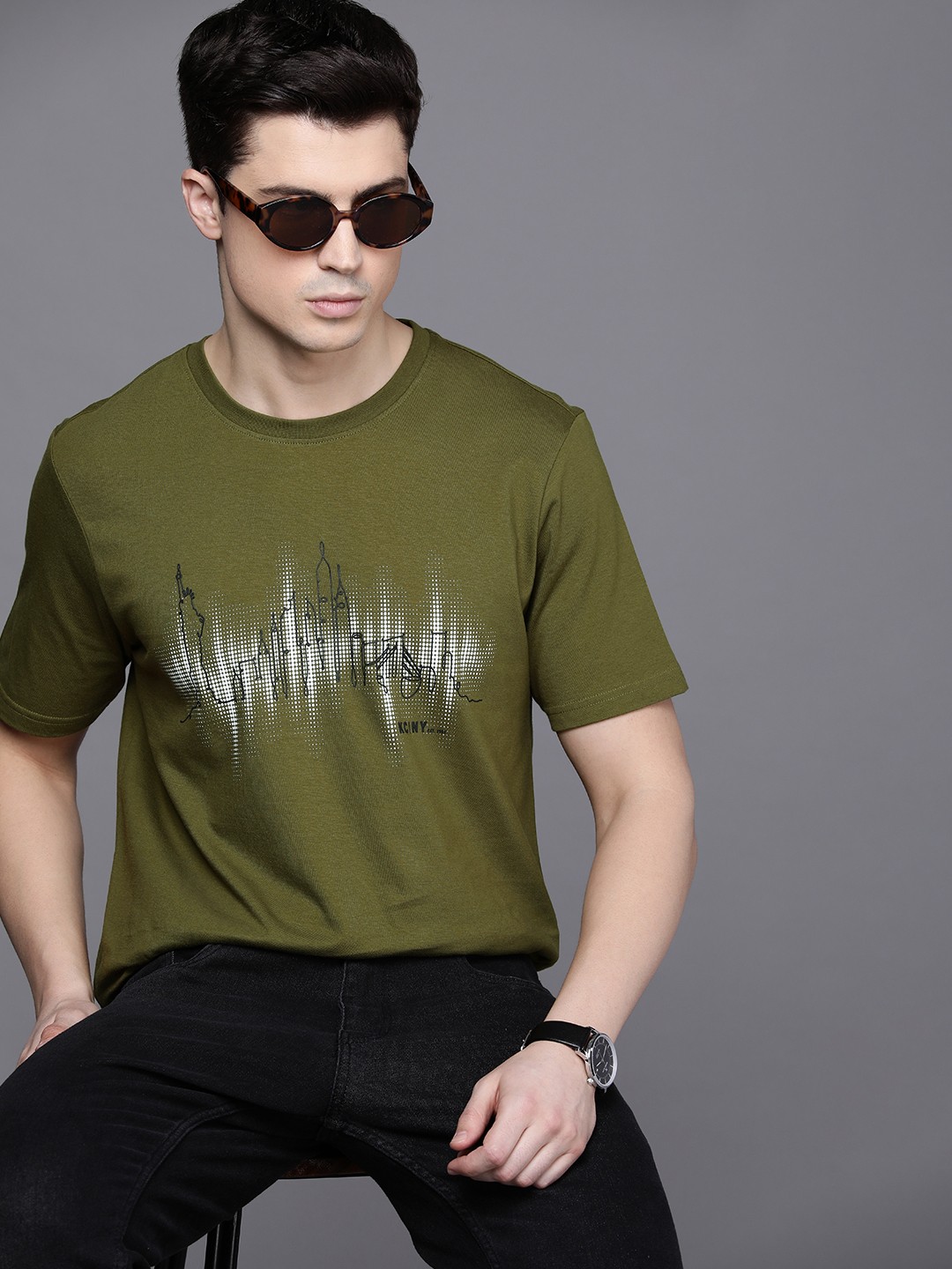 

Kenneth Cole Printed Pure Cotton T-shirt, Olive