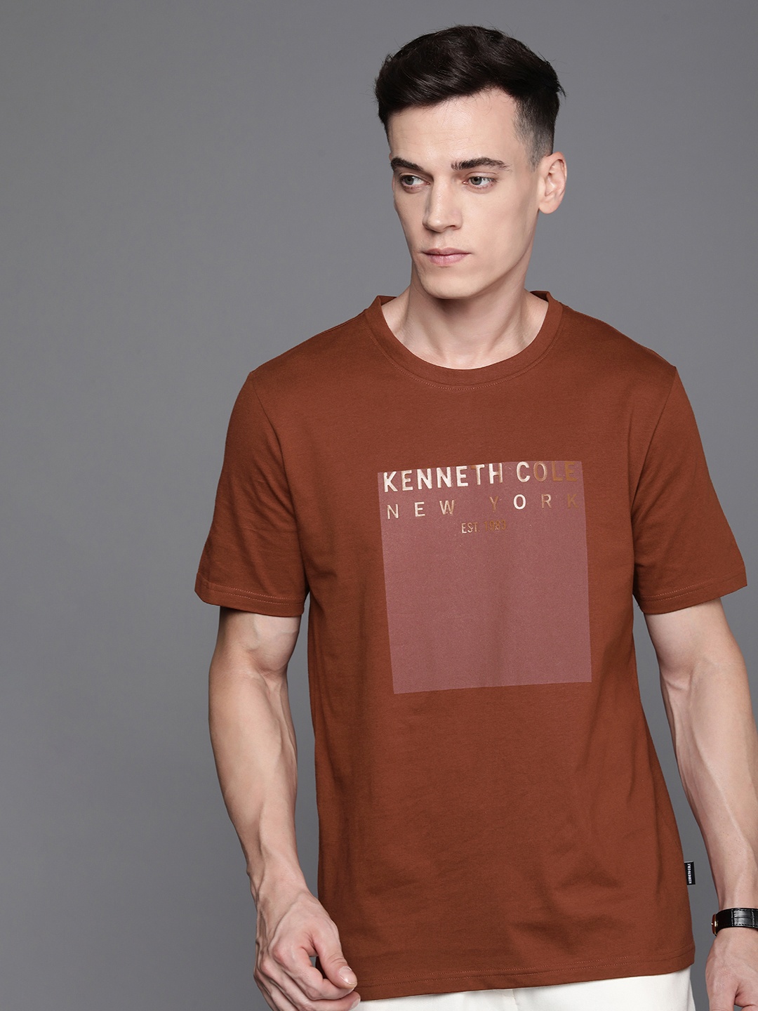 

Kenneth Cole Brand Logo Printed Pure Cotton T-shirt, Rust