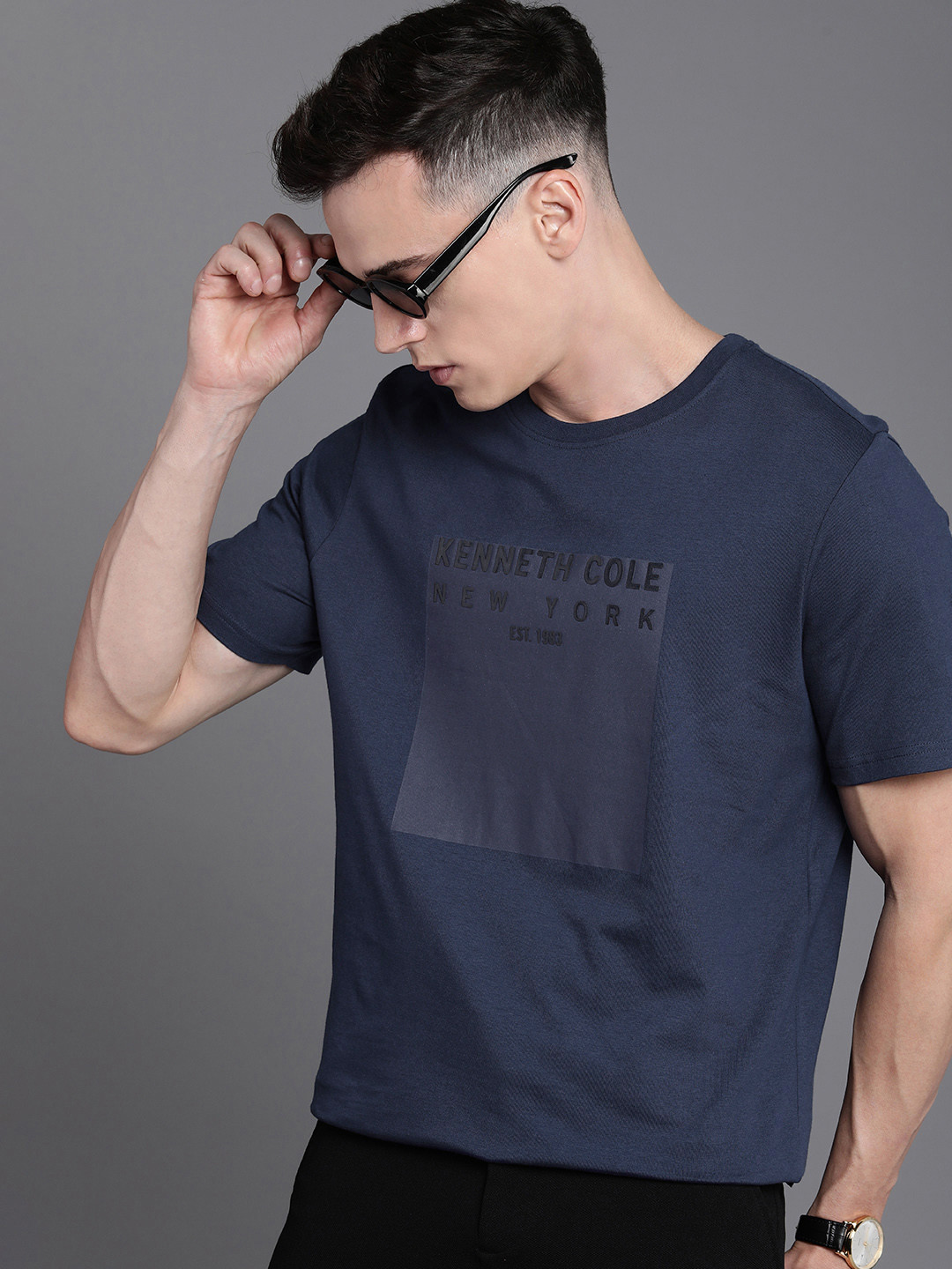 

Kenneth Cole Brand Logo Printed Pure Cotton T-shirt, Navy blue