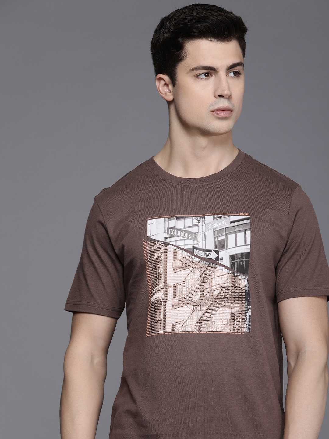 

Kenneth Cole Men Coffee Brown Printed Organic Cotton T-shirt