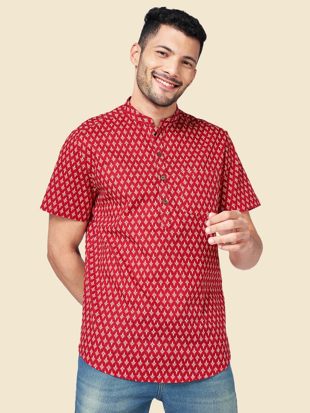 

YU by Pantaloons Ethnic Motifs Printed Cotton Kurta, Maroon