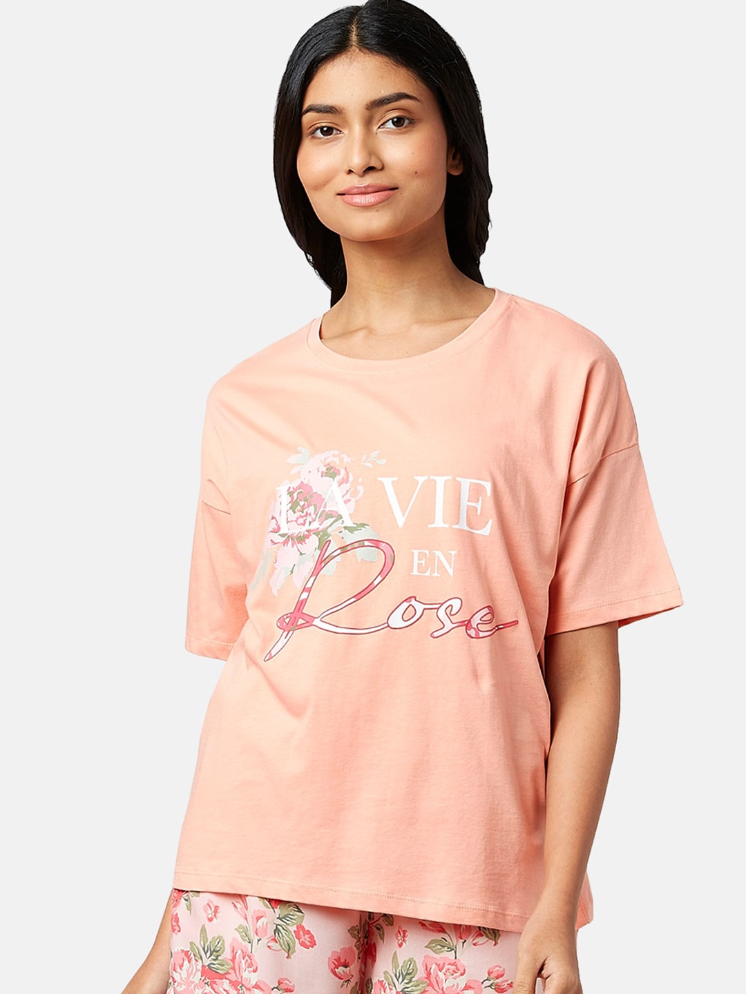 

Dreamz by Pantaloons Women Women Short Sleeves Cotton Lounge T-Shirt, Pink
