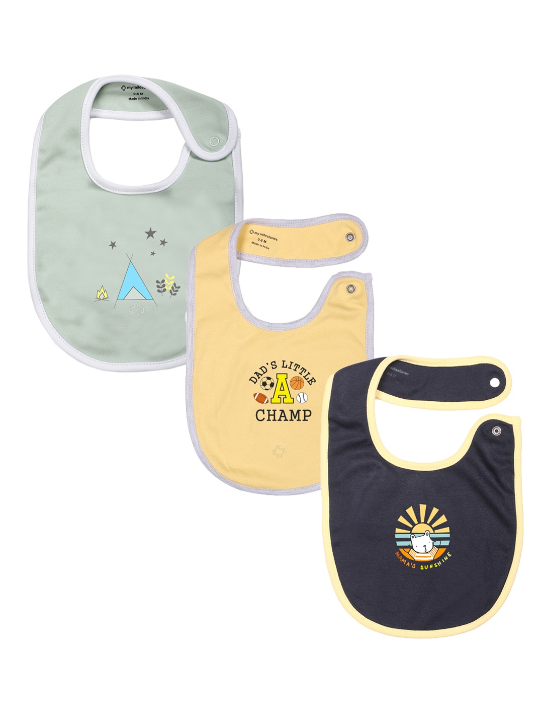 

My Milestones Infants Pack Of 3 Printed Pure Cotton Bibs, Navy blue