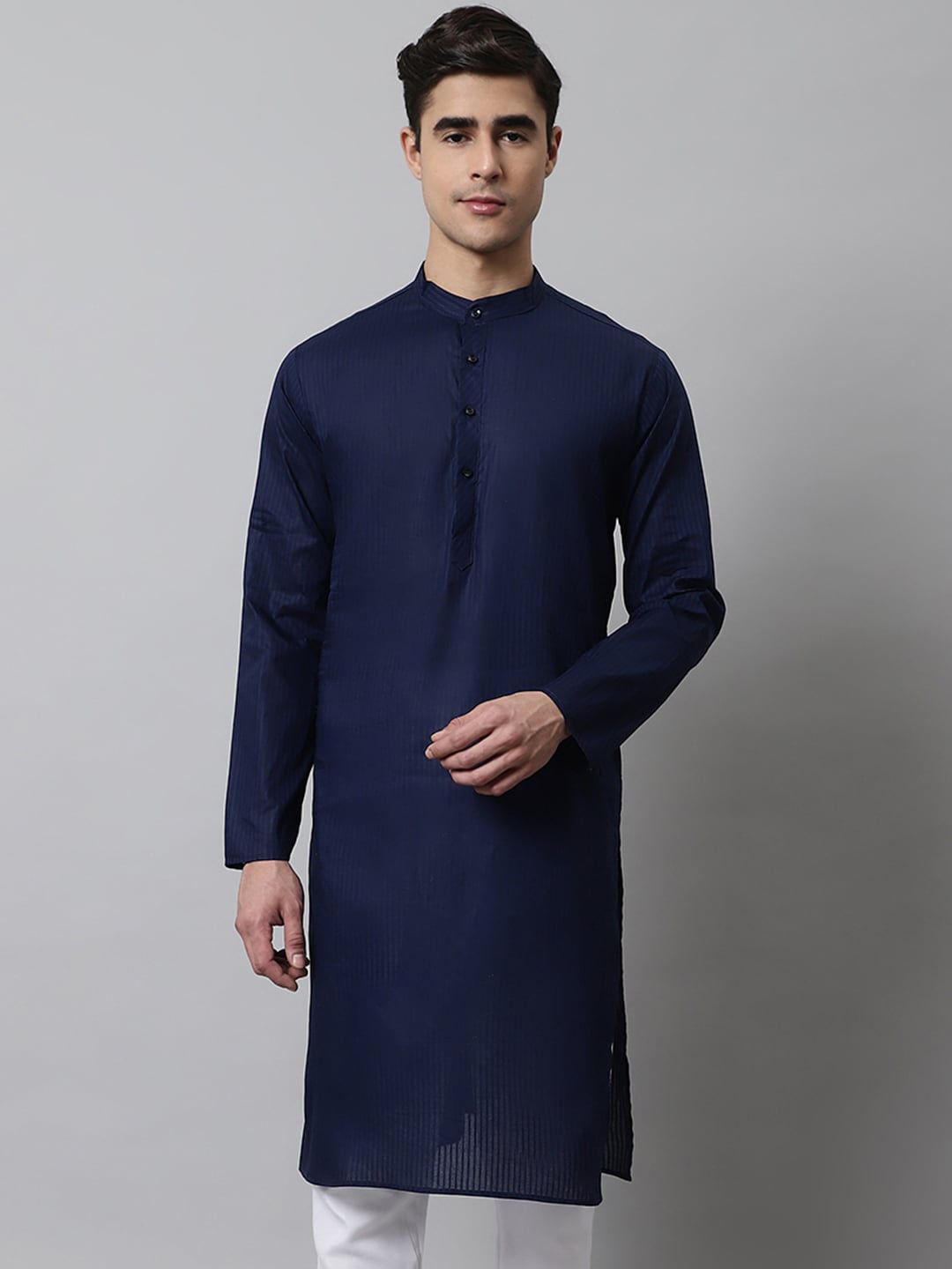 

Jompers Men Striped Cotton Kurta, Navy blue