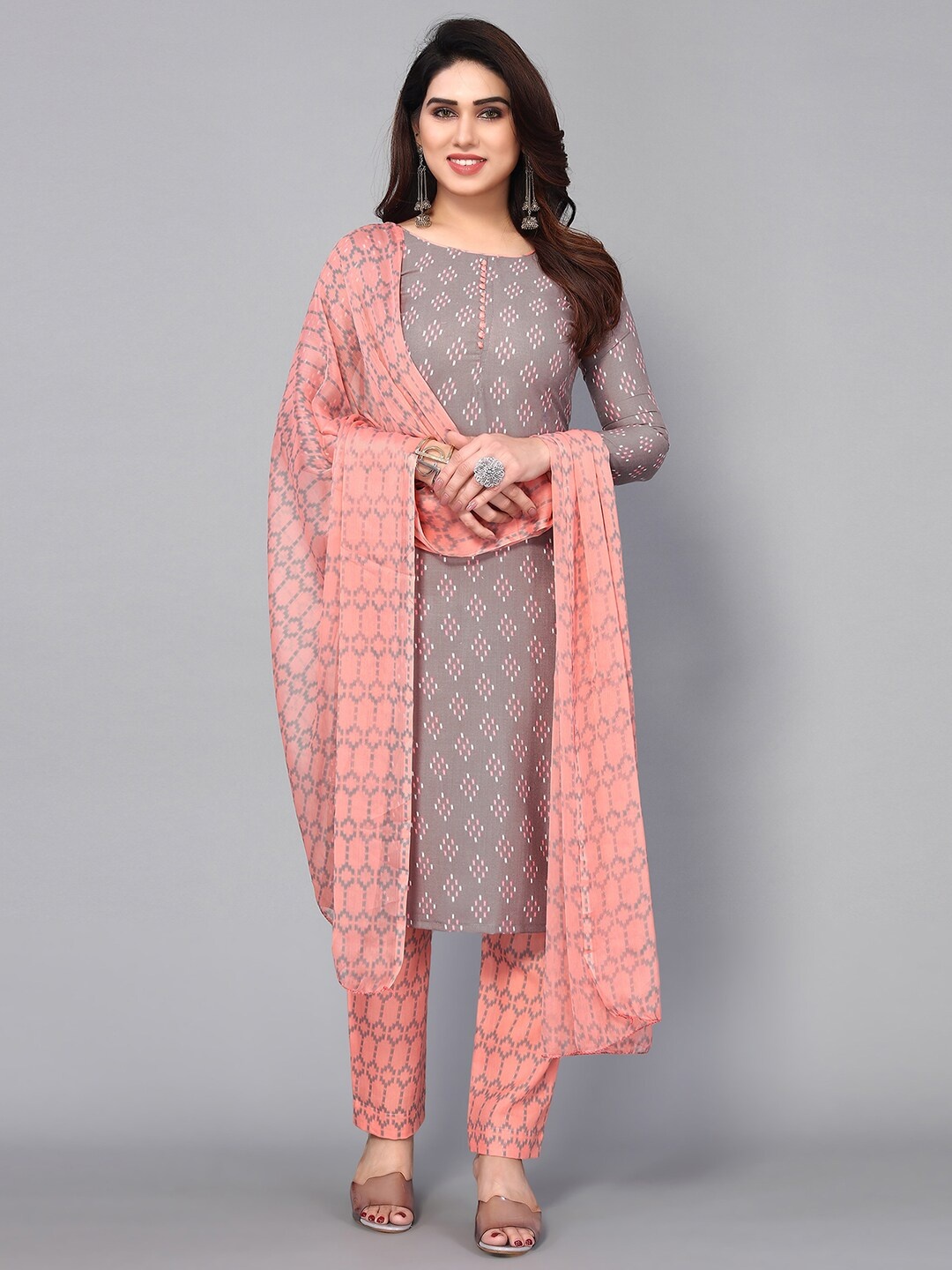 

KALINI Abstract Printed Unstitched Dress Material, Grey