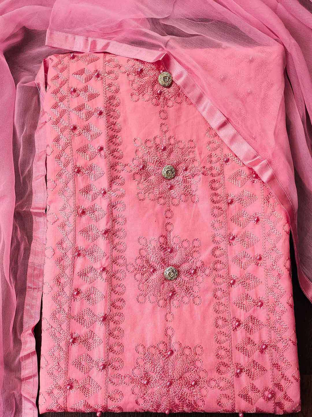 

KALINI Embroidered Unstitched Dress Material, Pink