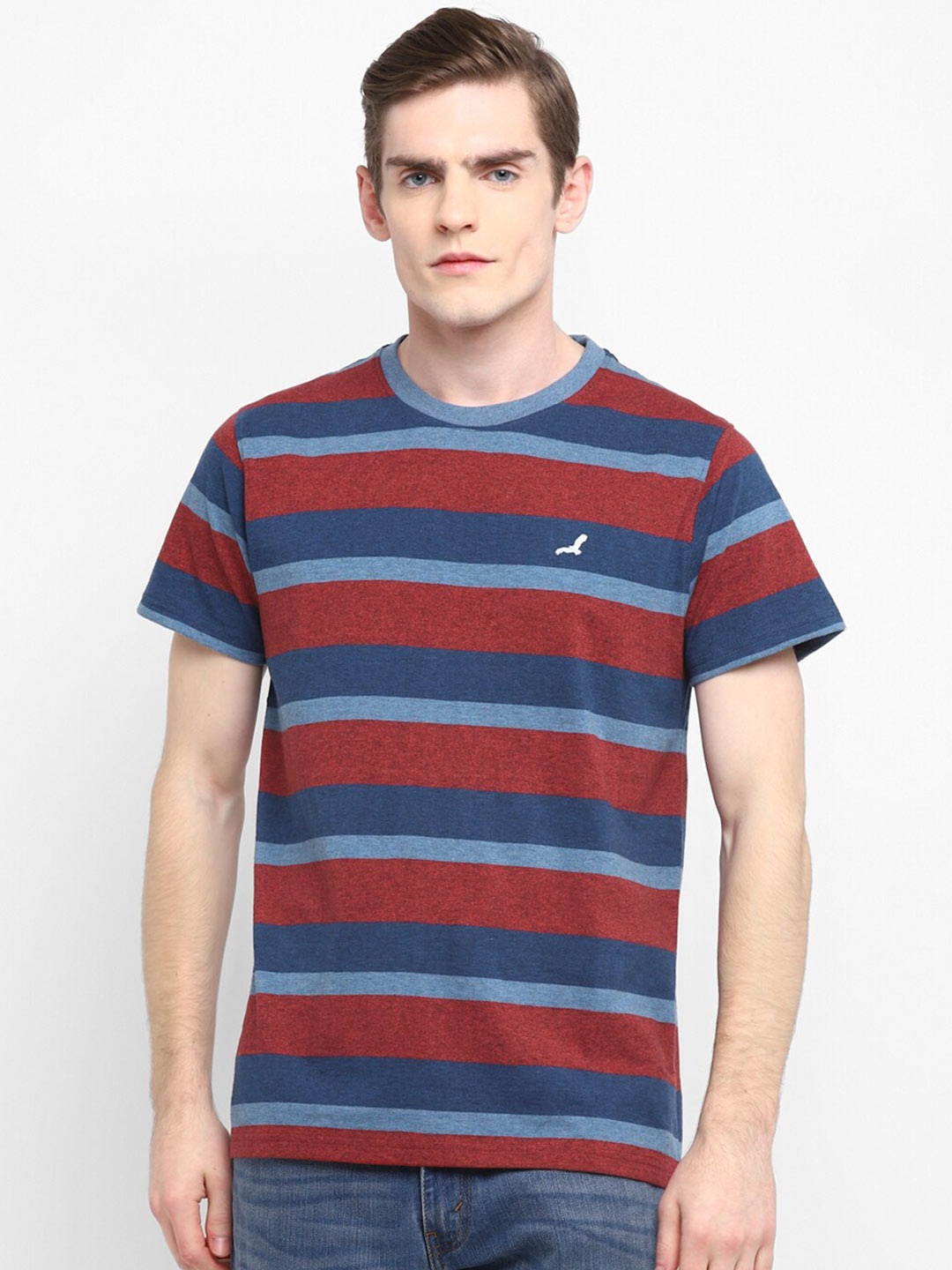 

American Crew Men Striped Cotton T-shirt, Blue