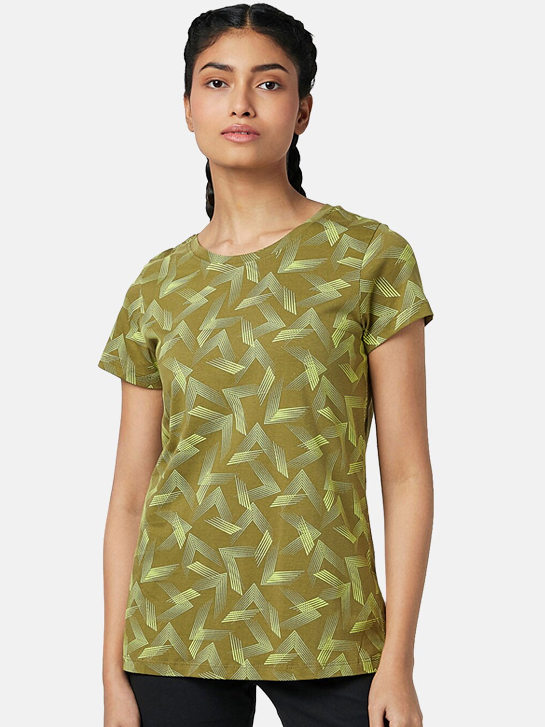 

Ajile by Pantaloons Women Printed T-shirt, Olive