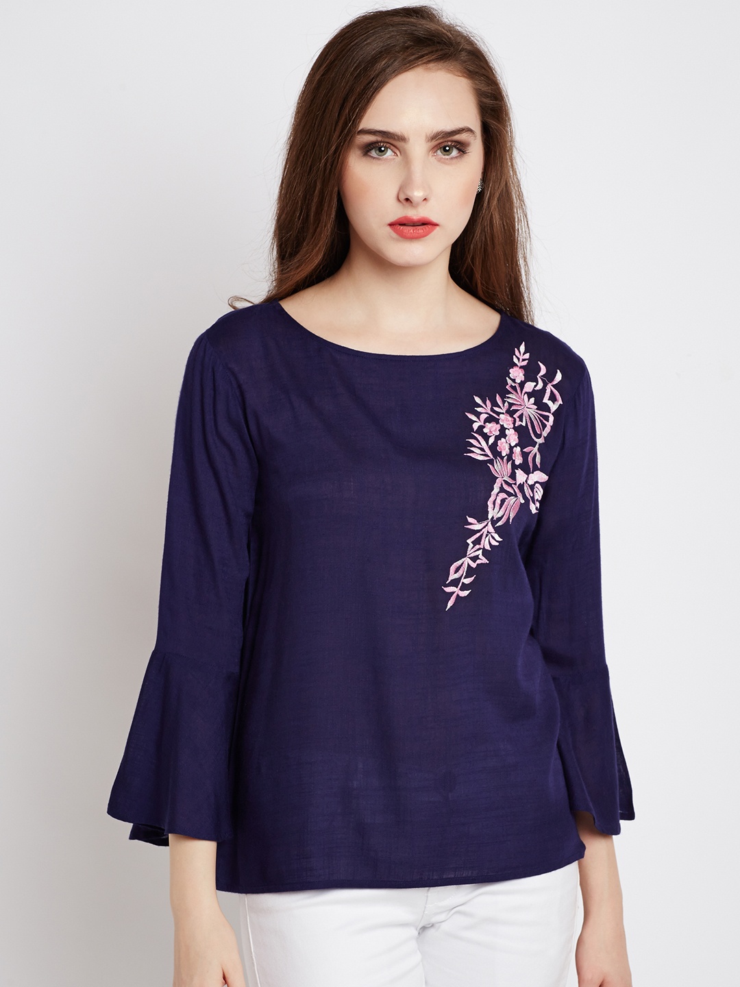 

RARE Women Navy Blue Solid Top