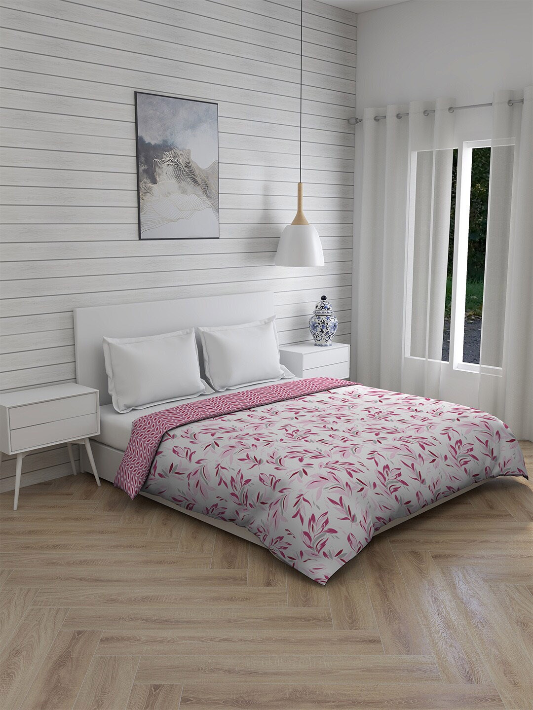 

Layers Firenze White & Pink Floral Mild Winter 120 GSM Double Bed Comforter