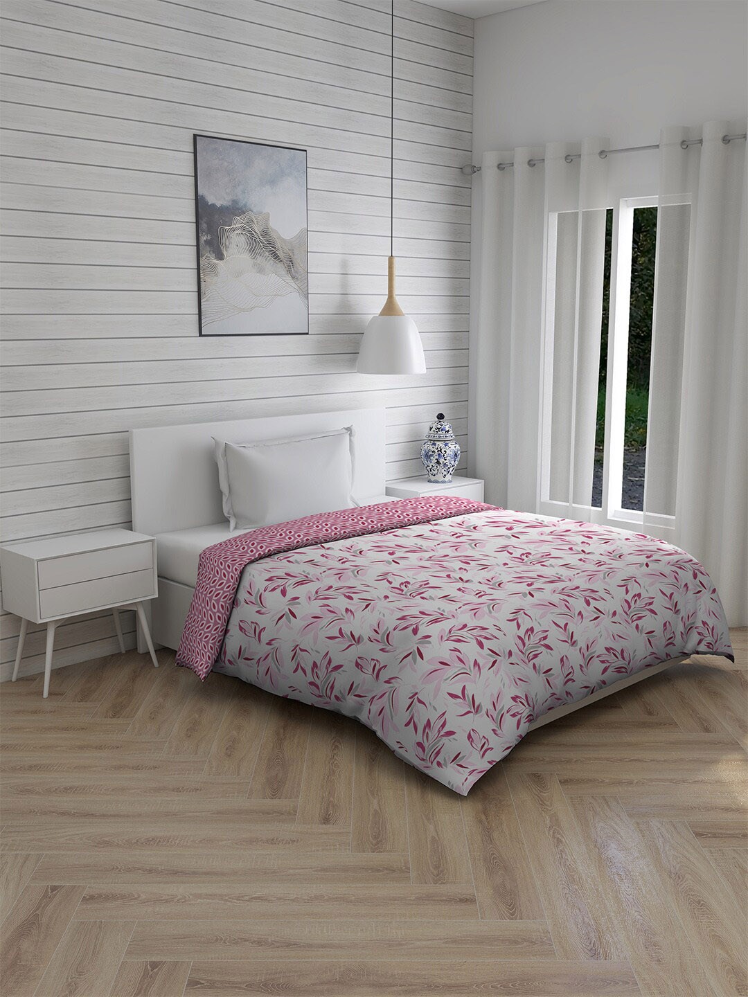 

Layers Firenze White & Pink Floral Printed Mild Winter 120 GSM Single Bed Comforter