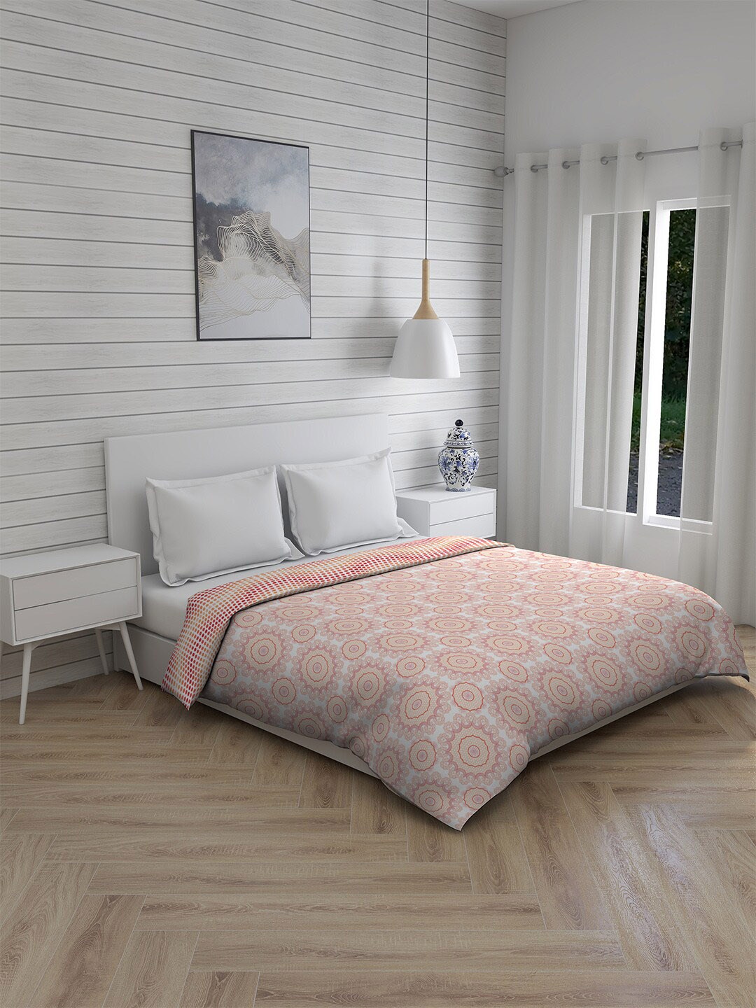 

Layers Firenze White & Orange Ethnic Motifs Mild Winter 120 GSM Double Bed Comforter