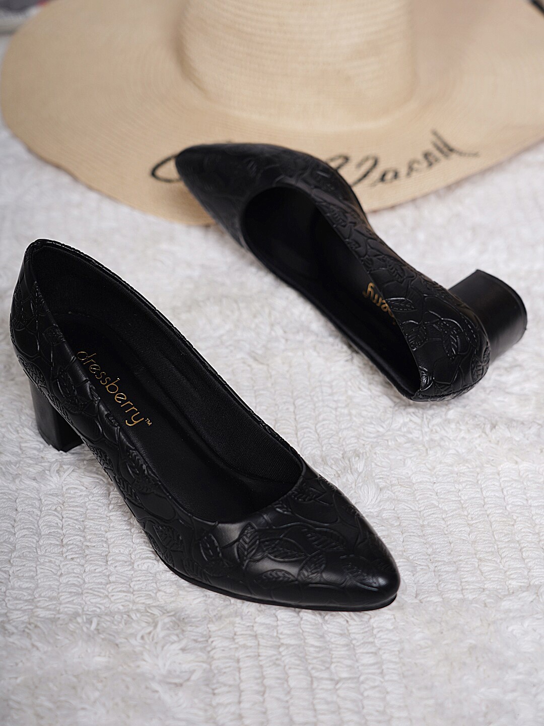 

DressBerry Textured PU Block Pumps, Black