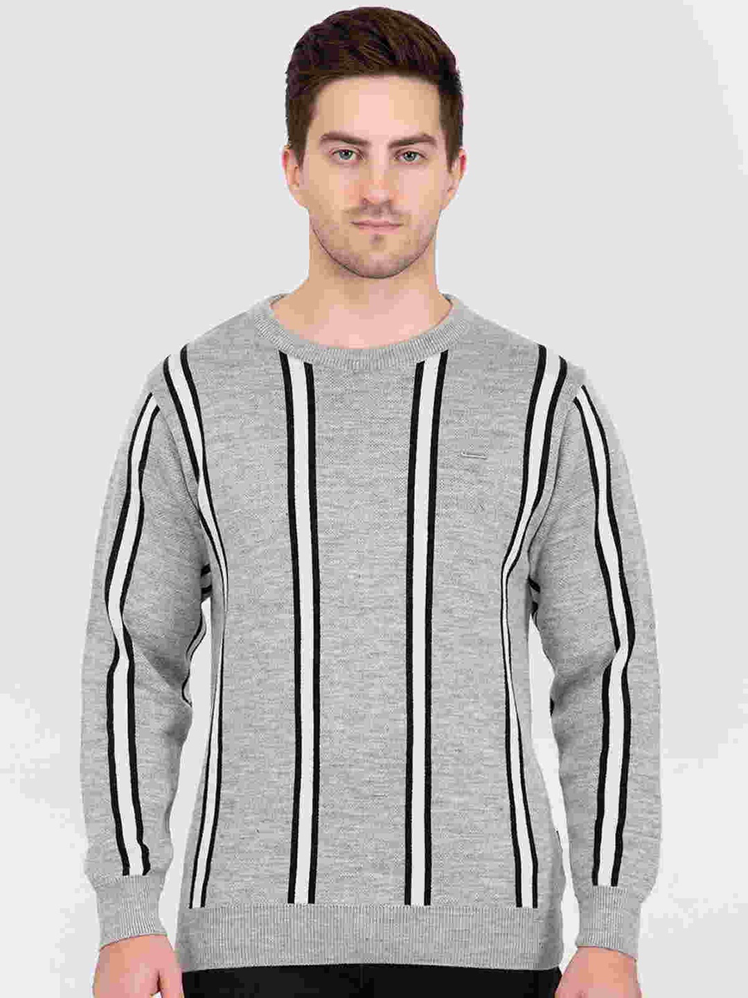 

GODFREY Men Striped Wool Pullover, Grey