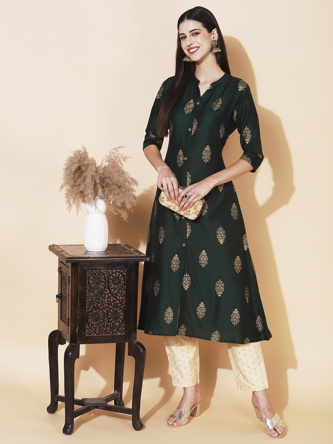 

FASHOR Ethnic Motifs Printed Kurta, Green