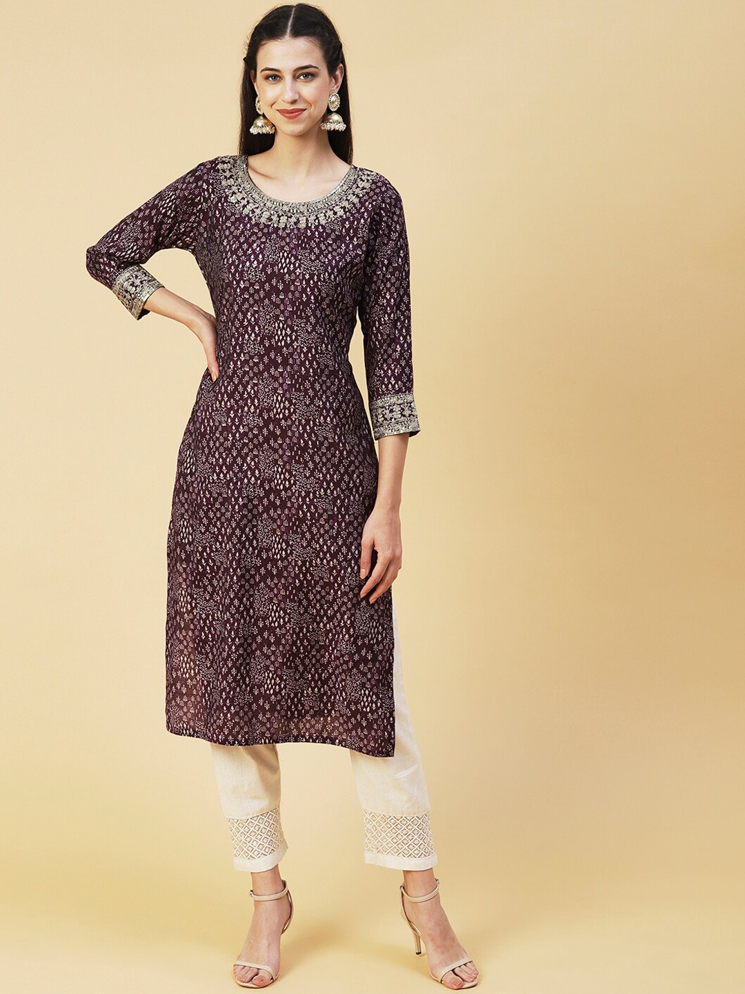 

FASHOR Women Violet Ethnic Motifs Printed Silk Kurta