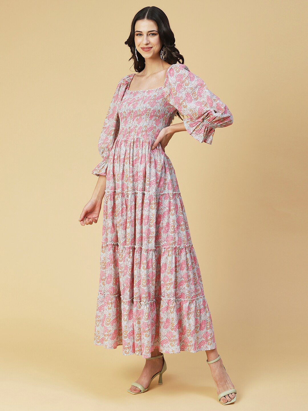 

FASHOR Floral Printed Smocked Maxi Dress, Rose