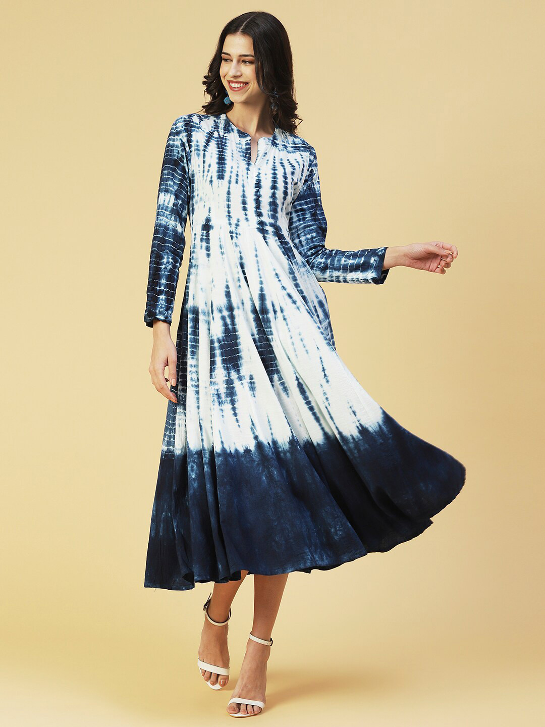 

FASHOR Tie and Dye A-Line Midi Cotton Dress, Blue