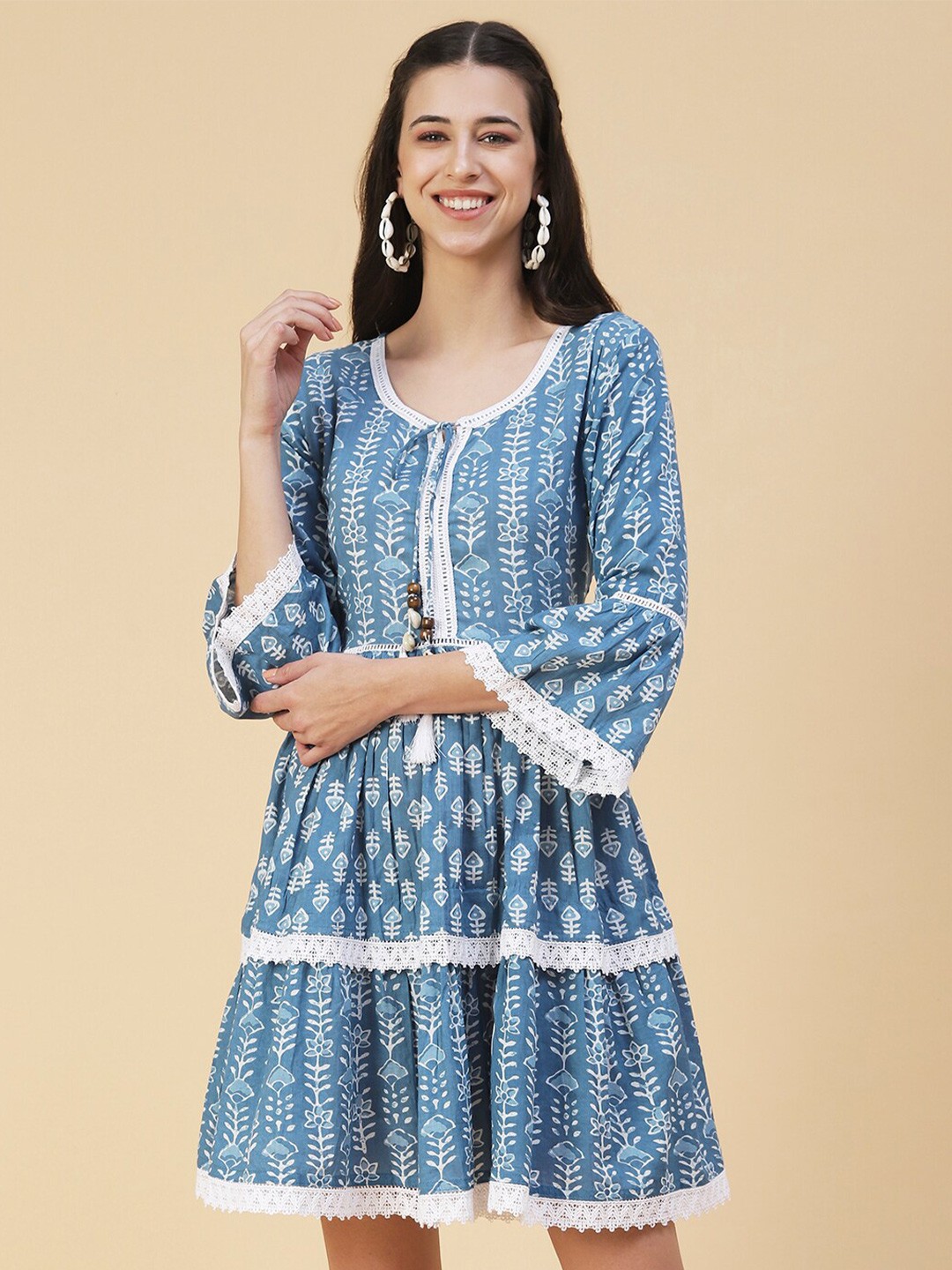 

FASHOR Ethnic Motifs A-Line Dress, Blue