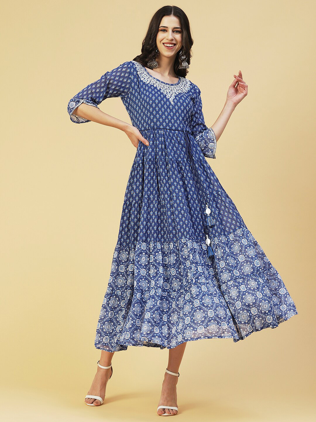 

FASHOR Ethnic Motifs A-Line Maxi Dress, Blue