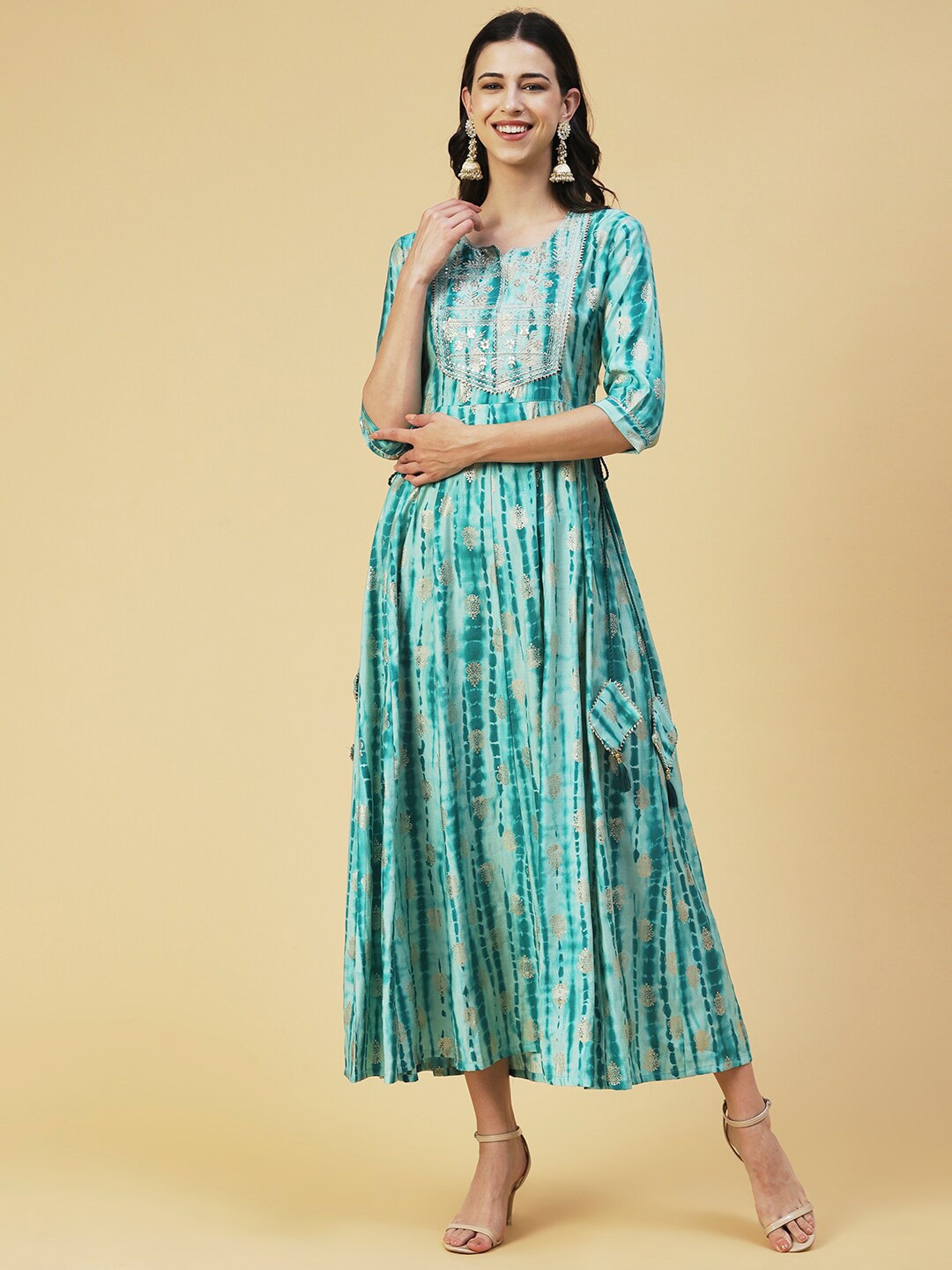 

FASHOR Ethnic Motifs Maxi Dress, Turquoise blue