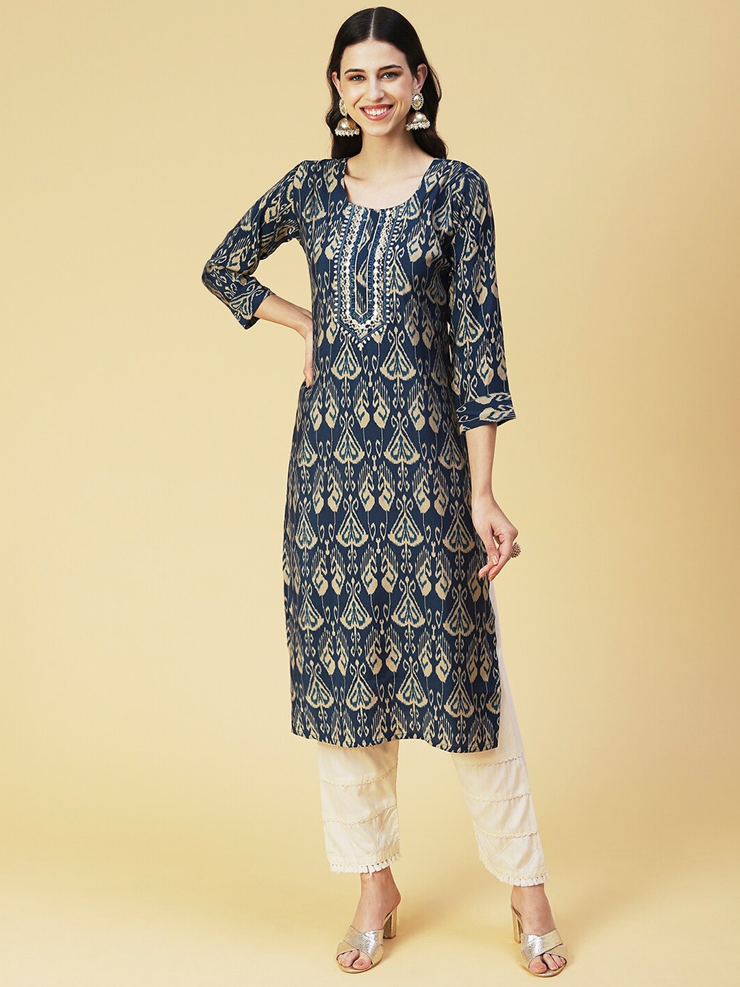 

FASHOR Ethnic Motifs Yoke Design Gotta Patti Kurta, Blue