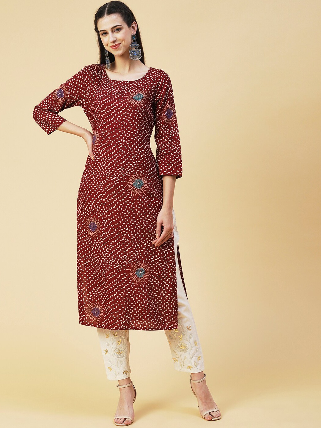 

FASHOR Ethnic Motifs Printed Kurta, Brown