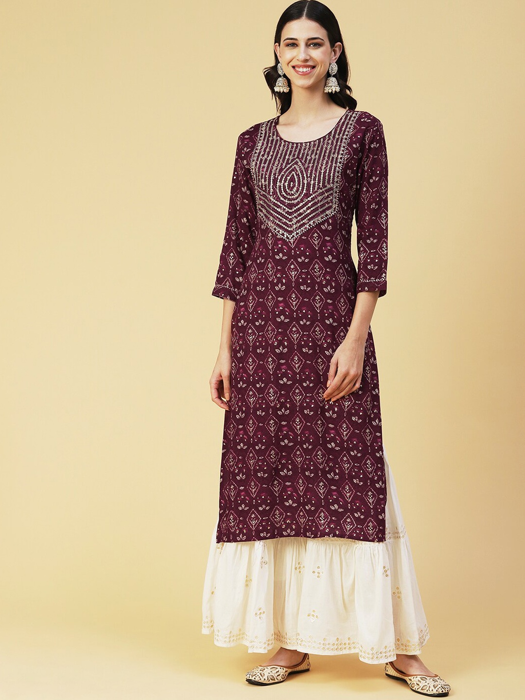 

FASHOR Ethnic Motifs Printed Kurta, Purple