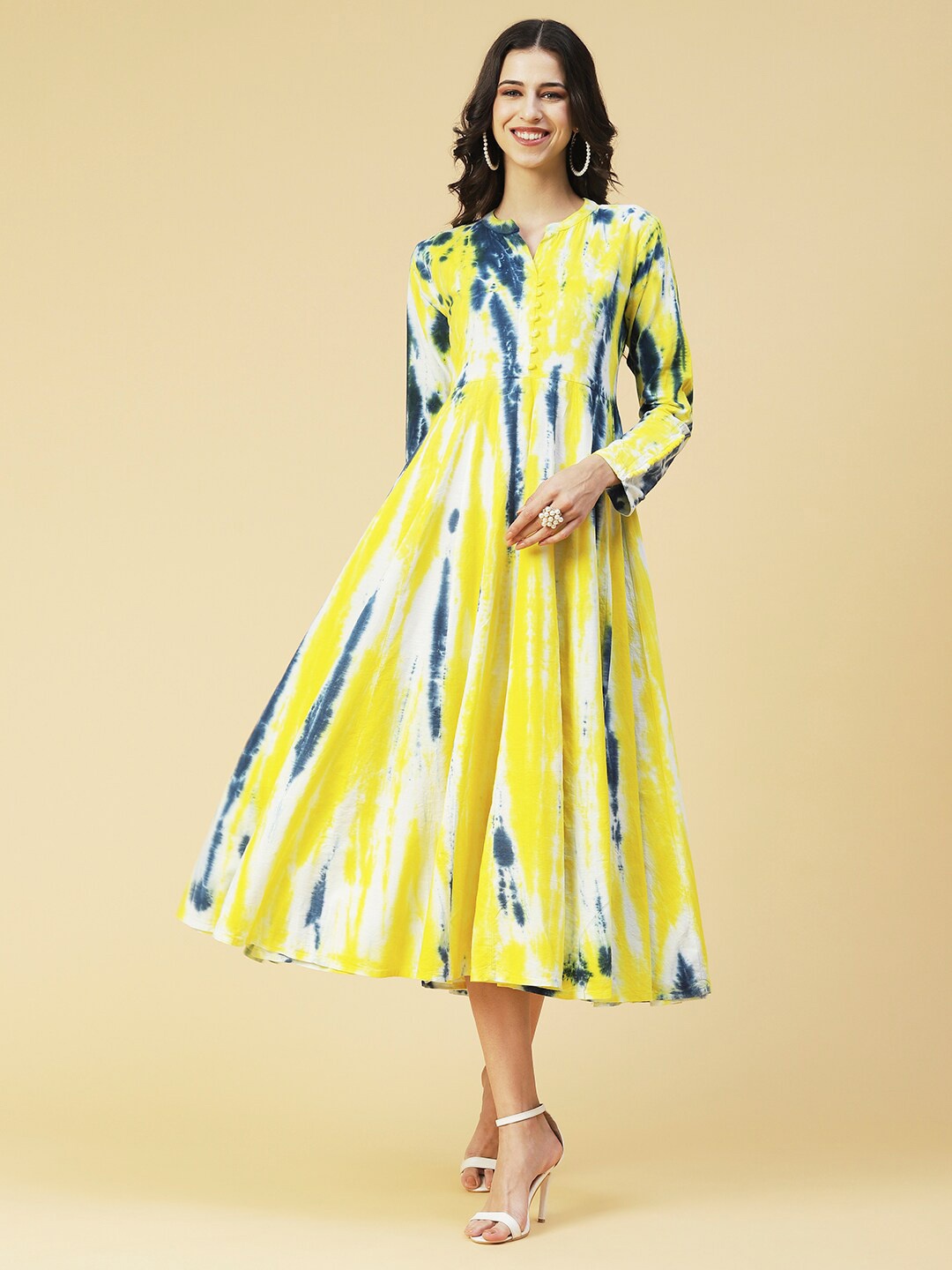 

FASHOR Tie and Dye A-Line Midi Cotton Dress, Yellow