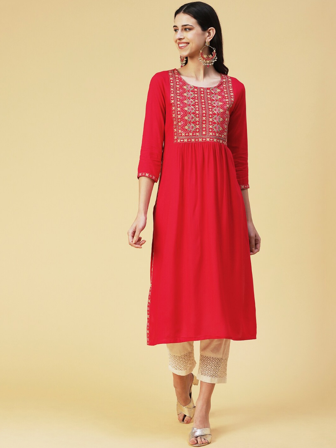 

FASHOR Red Gotta Patti Cotton Kurta