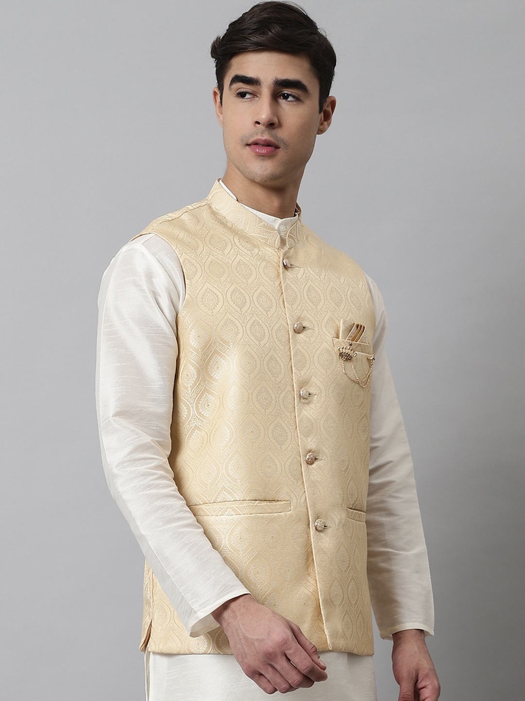 

Jompers Men Woven Design Nehru Jacket, Beige