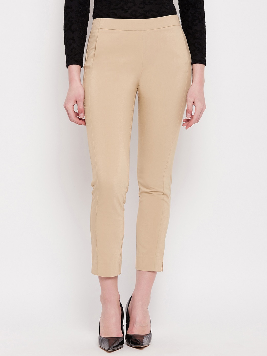 

Madame Women Mid-Rise Regular Fit Cigarette Trousers, Beige