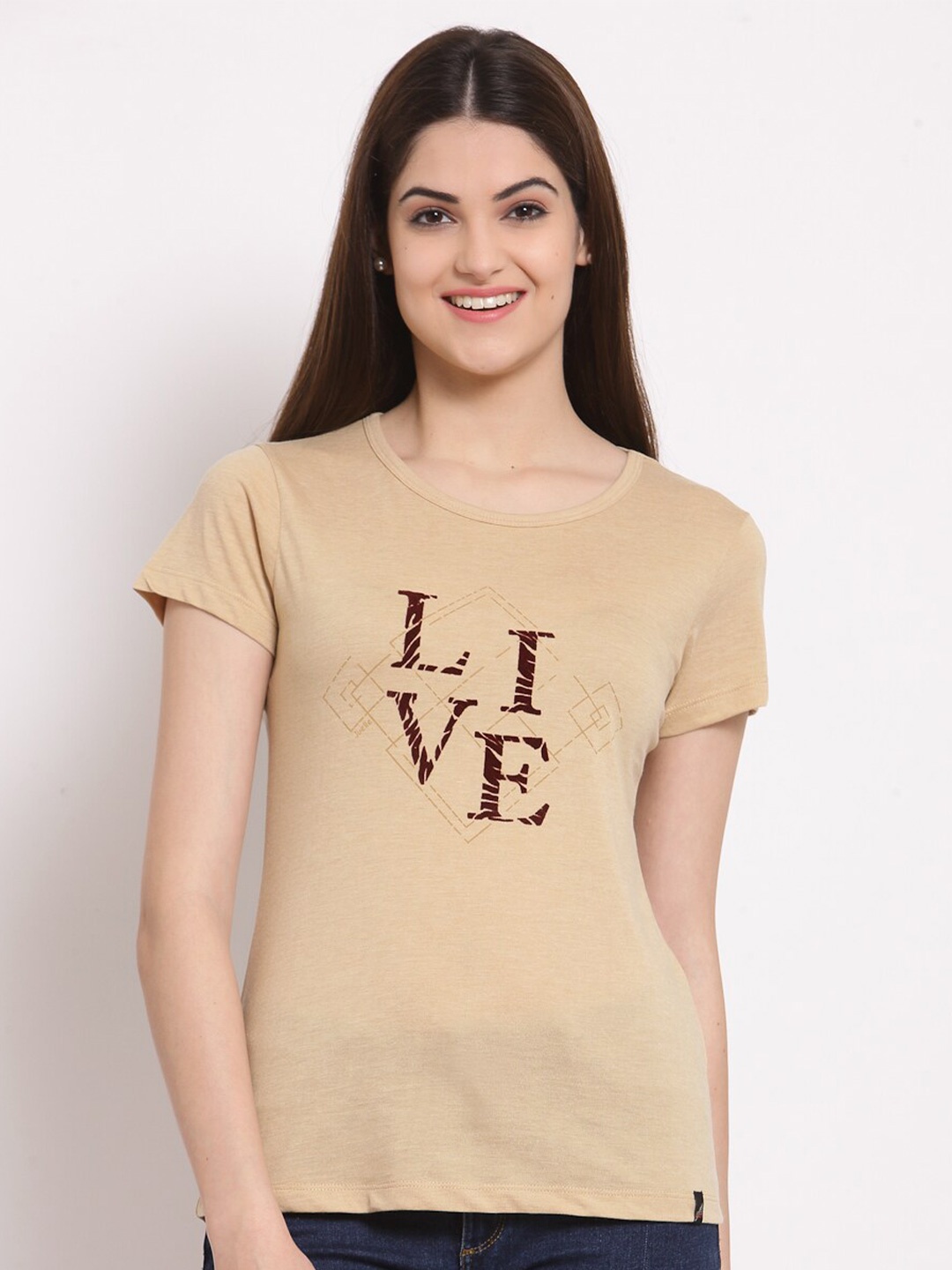 

Juelle Women Typography Printed T-shirt, Khaki