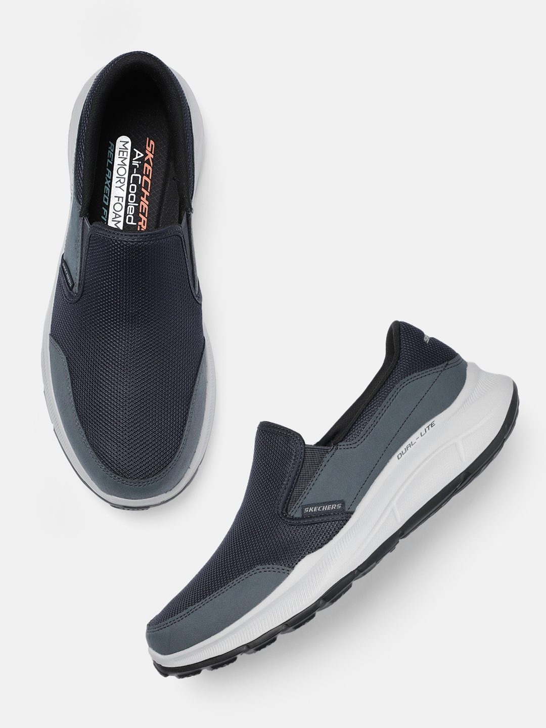 

Skechers Men Air-Cooled Memory Foam Slip-On Sneakers, Navy blue