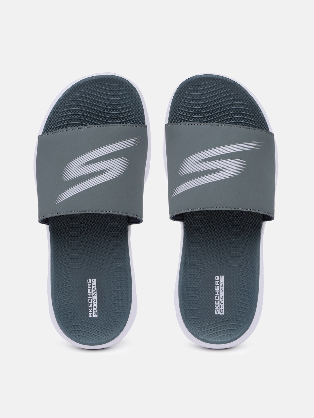 

Skechers Men MAX CUSHIONING ESSENTIAL SAND Brand Logo Printed Sliders, Grey