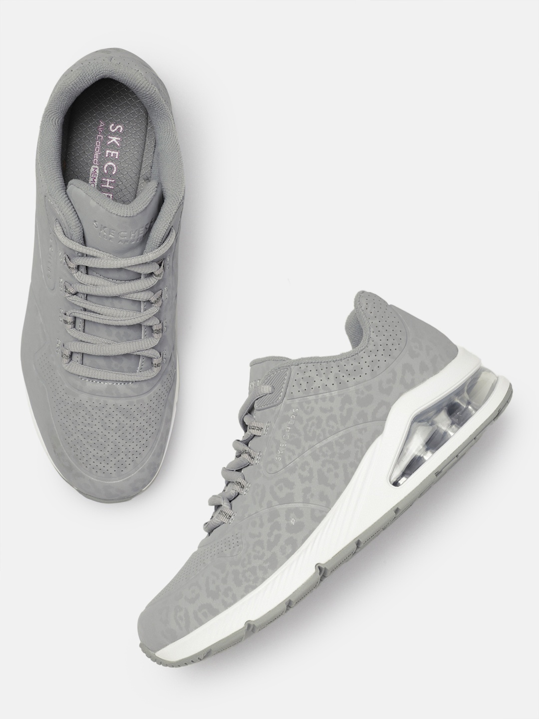 

Skechers Women Leopard Print Uno 2 In Kat Neato Sneakers, Grey