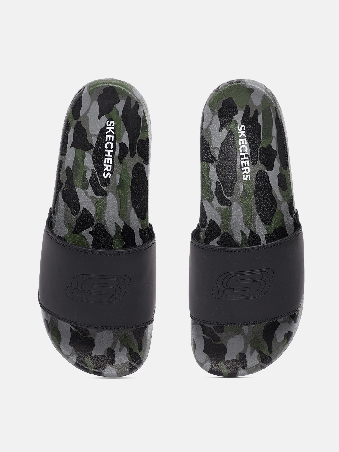 

Skechers Men Camouflage Print & Brand Logo Debossed Side Lines 2.0 Vermake Sliders, Black