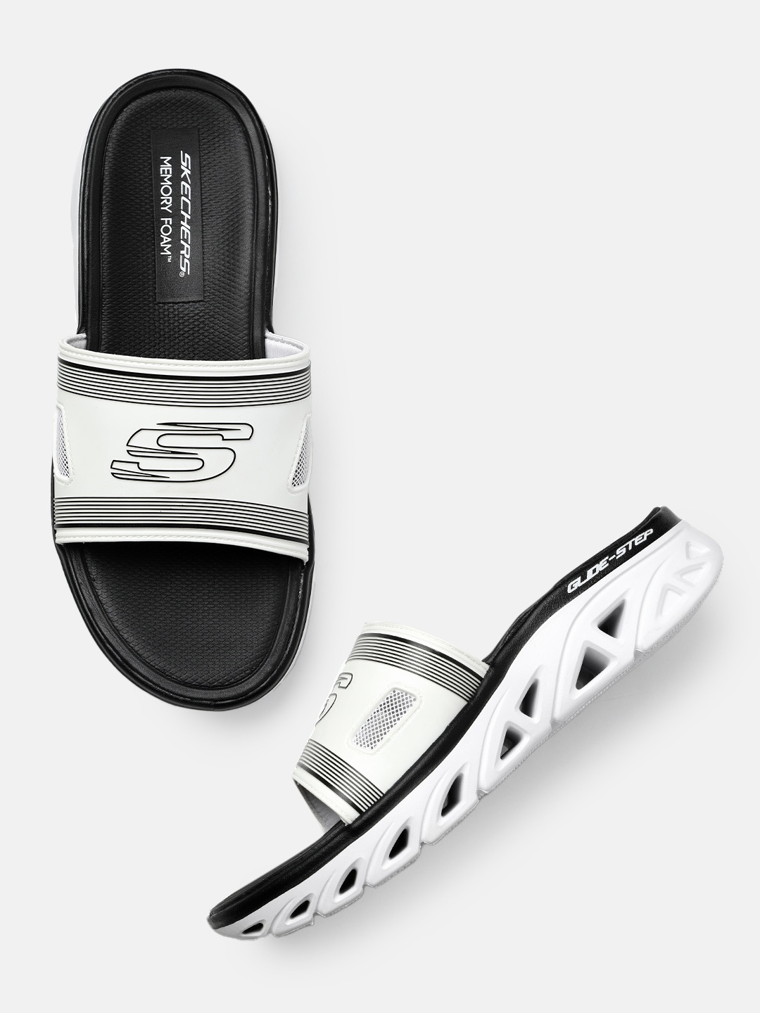 

Skechers Men Brand Logo Printed GLIDE-STEP Sliders, White