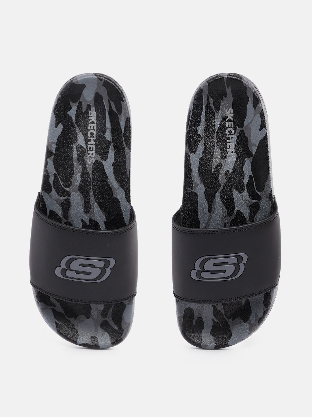 

Skechers Men Camouflage Print & Brand Logo Debossed Side Lines 2.0 Vermake Sliders, Black