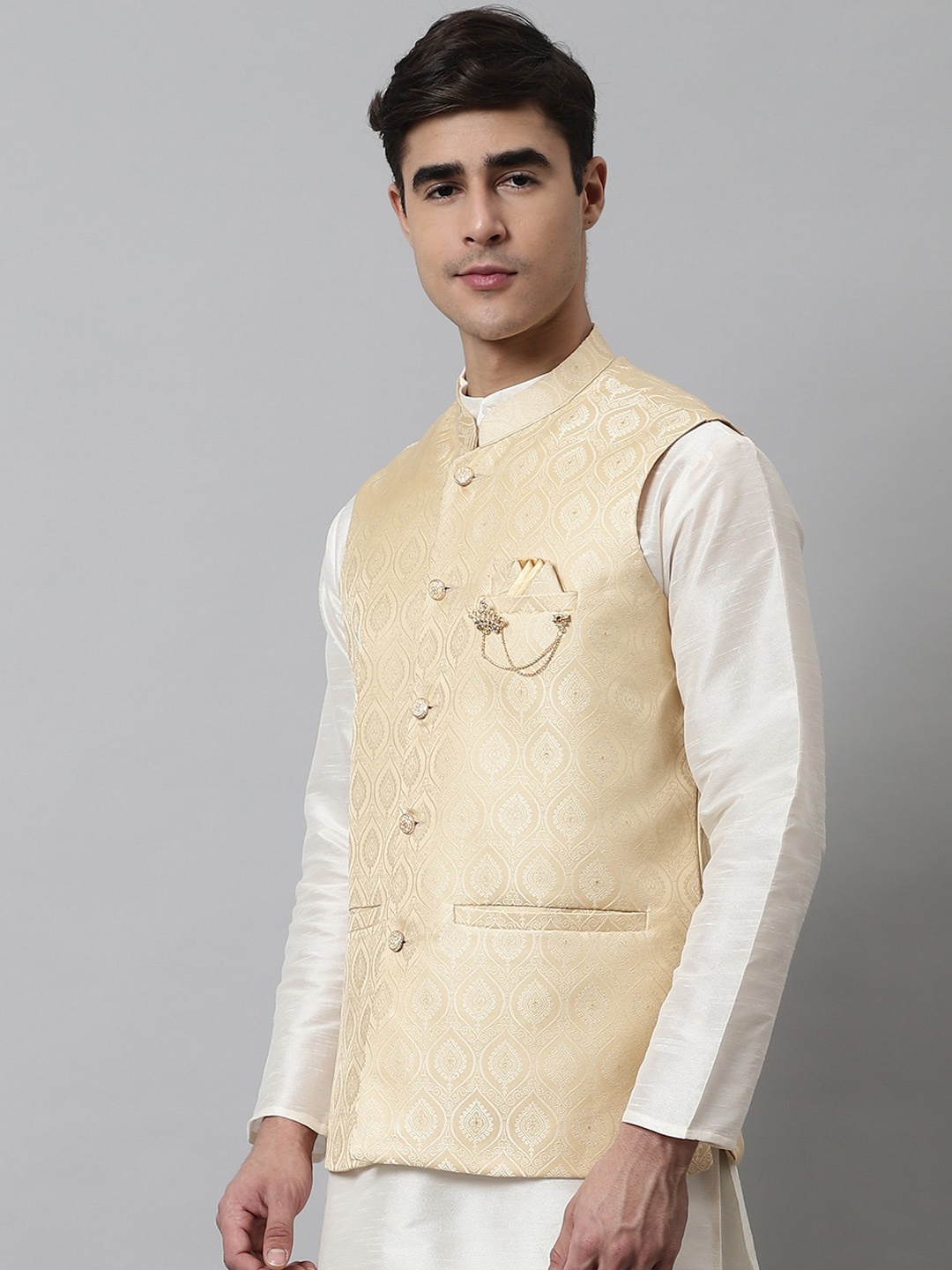 

Jompers Men Woven Design Nehru Jacket, Beige