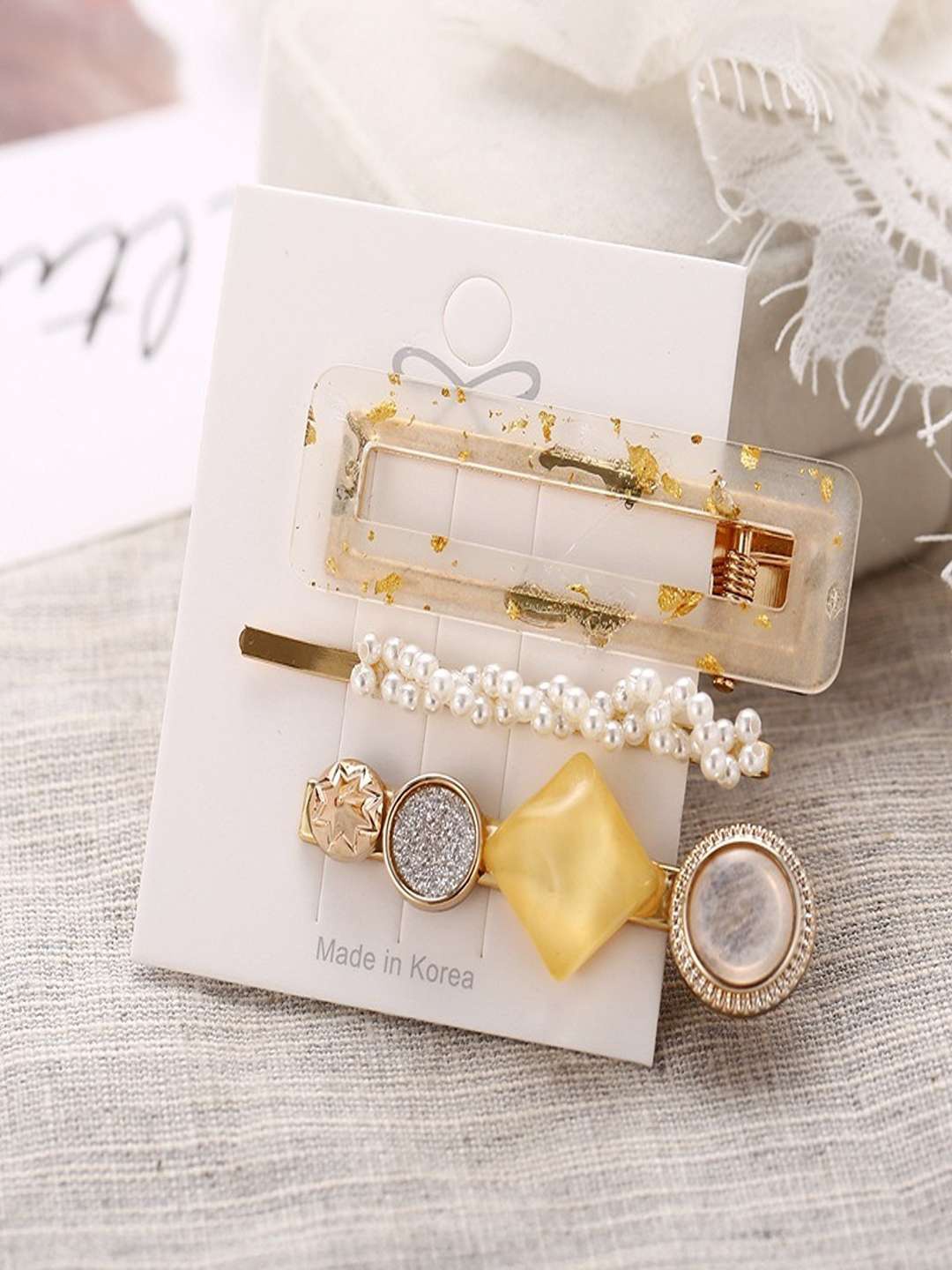 

Pinapes Unisex Set of 3 Embellished Bobby Pins, Yellow