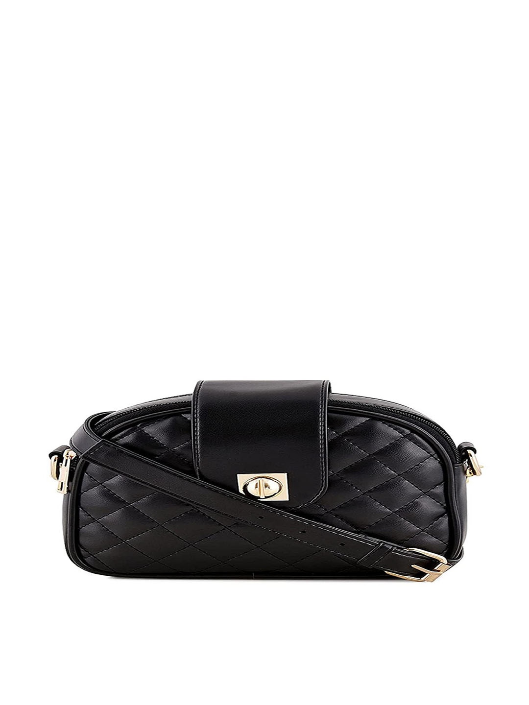 

Lychee bags Textured Structured Sling Bag With Quilted, Black